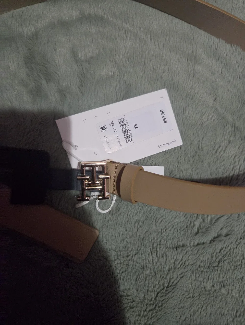 Tommy Hilfiger Tan Leather Belt with Polished Logo Buckle
